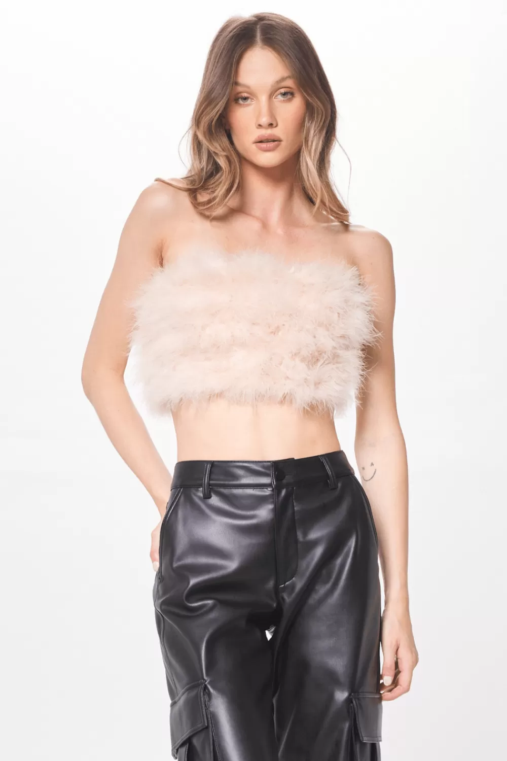 Vintage Havana Beige Feather Crop Top