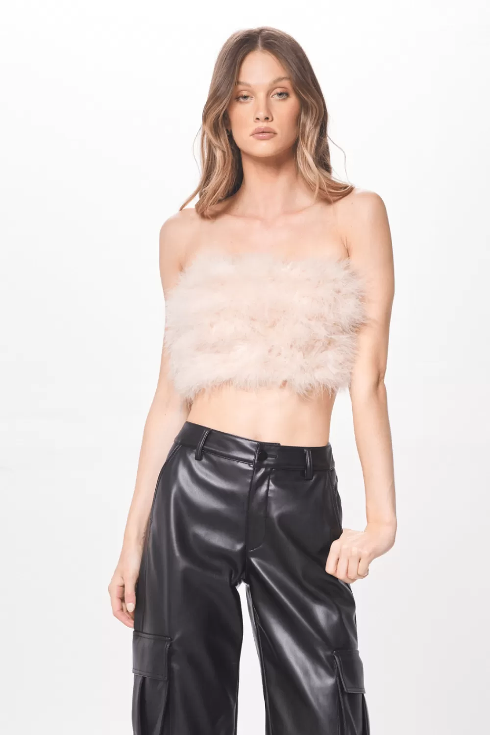 Vintage Havana Beige Feather Crop Top