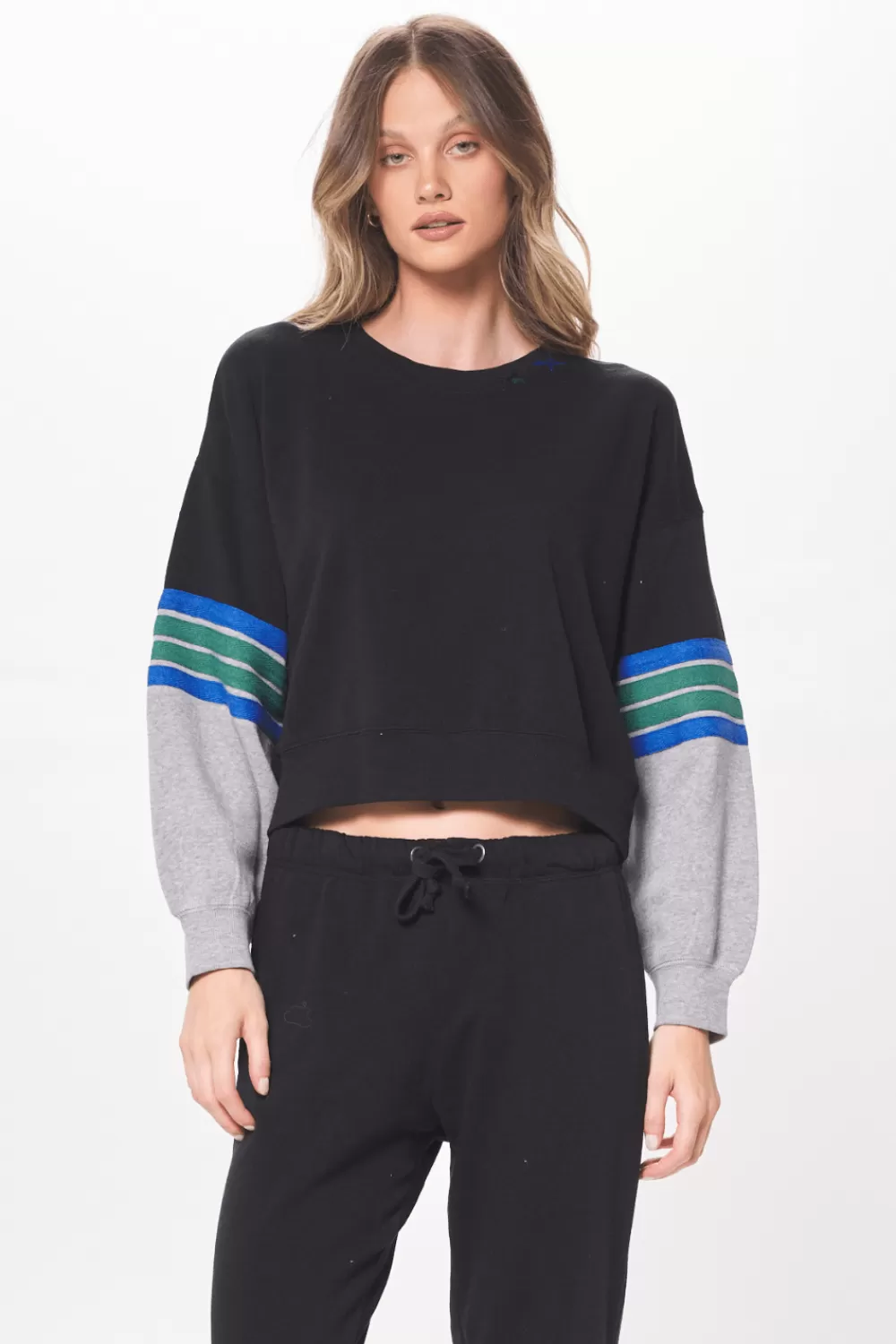 Vintage Havana Black & Grey Fleece Crewneck W/ Twill Tape