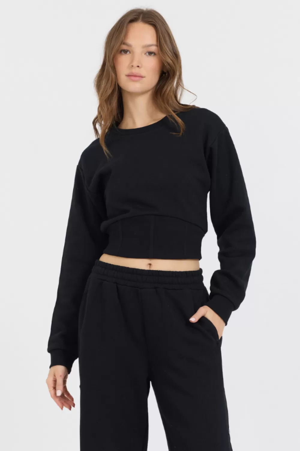 Vintage Havana Black Brushed Fleece Corset Crew