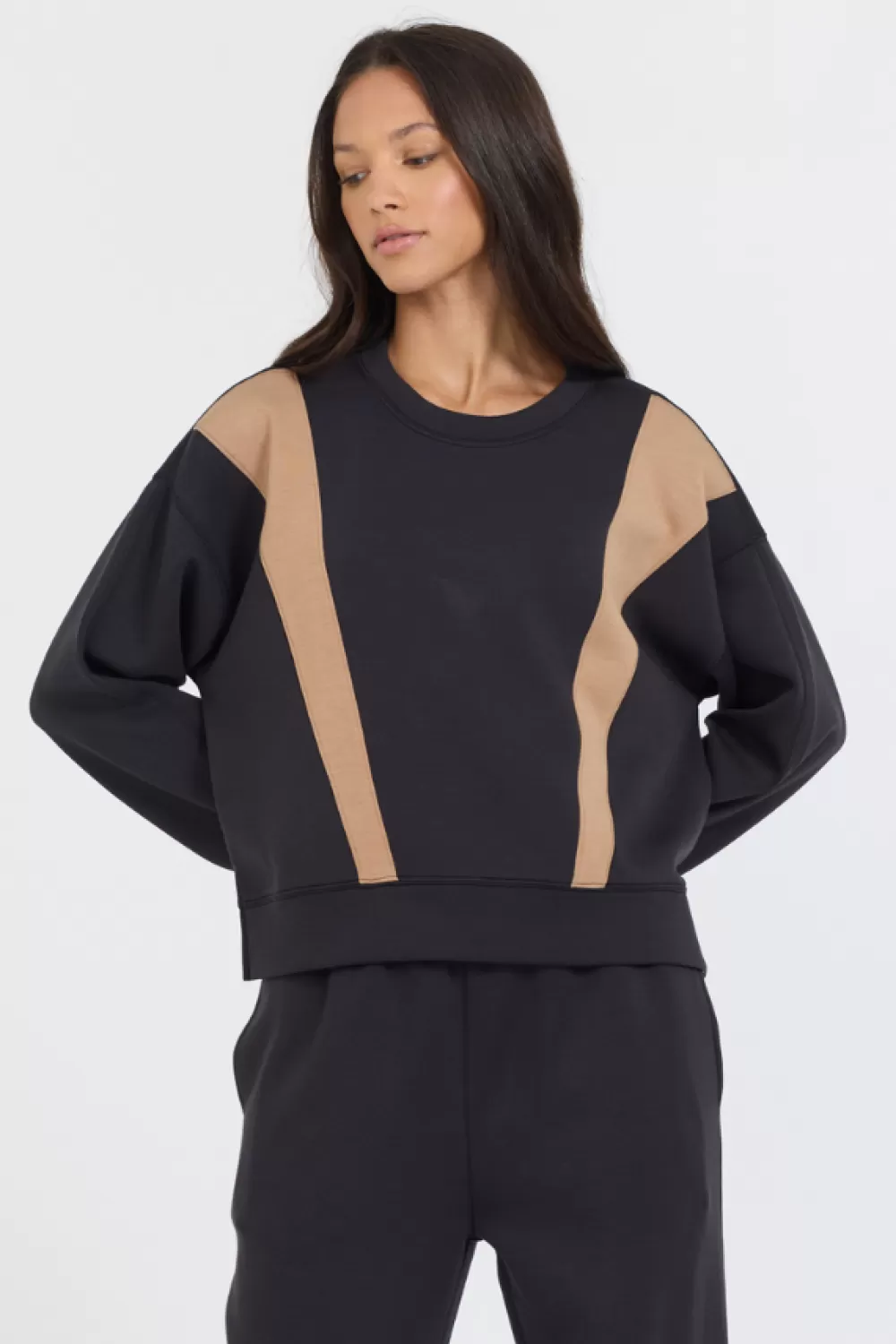 Vintage Havana Black/ Caramel Colorblock Insert Cloud Fleece Crew