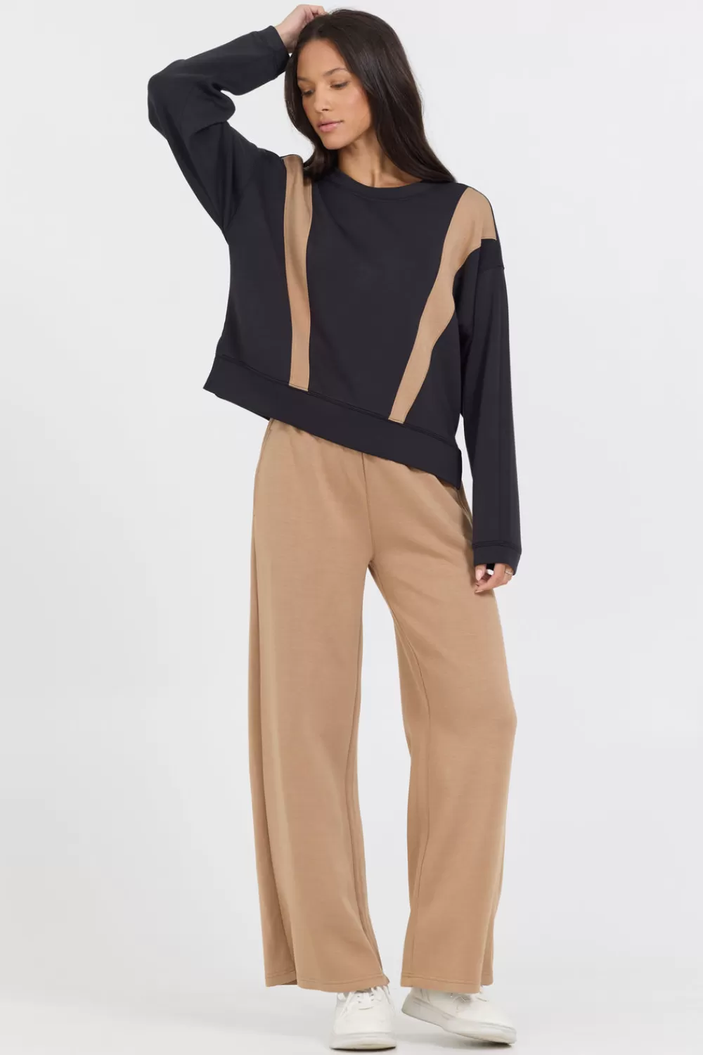 Vintage Havana Black/ Caramel Colorblock Insert Cloud Fleece Crew