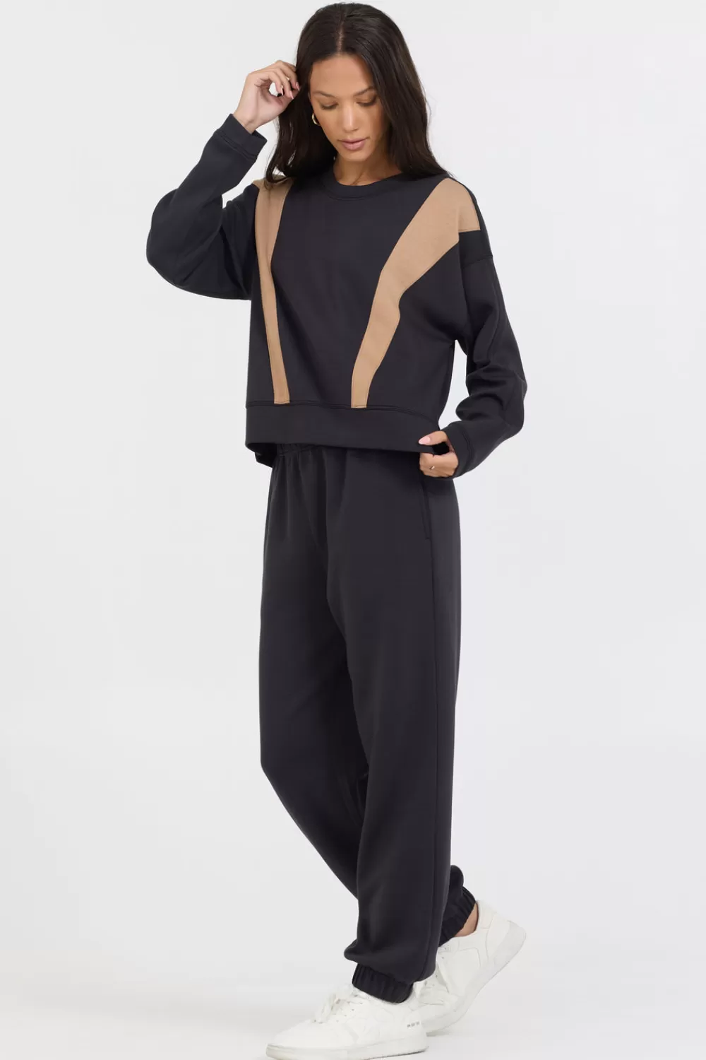 Vintage Havana Black/ Caramel Colorblock Insert Cloud Fleece Crew