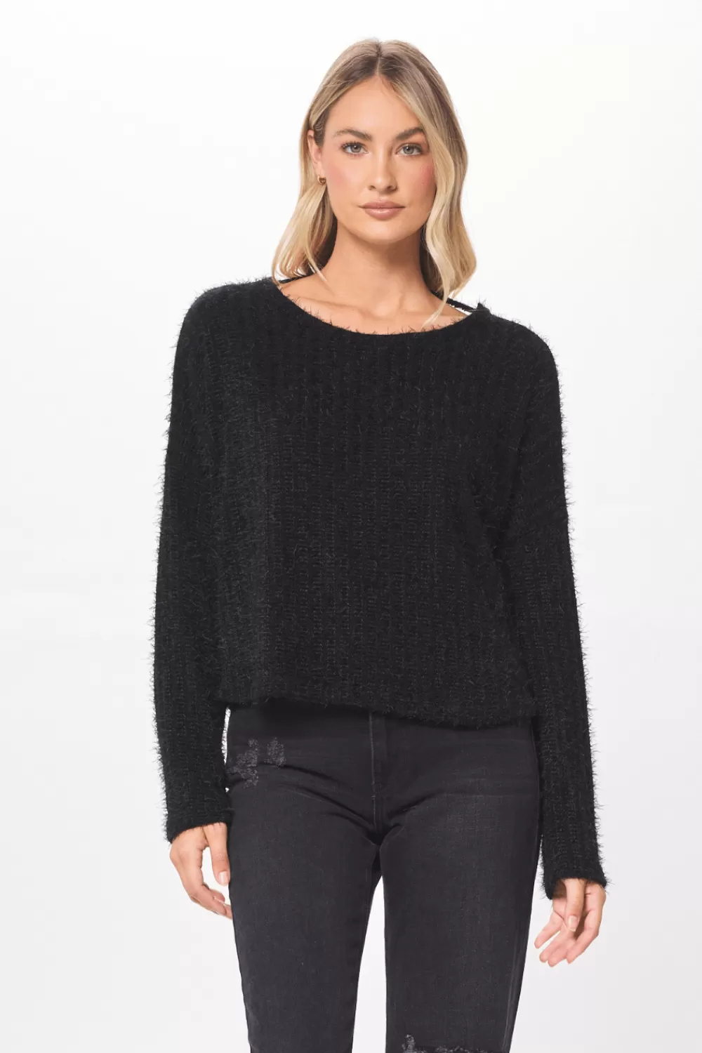 Vintage Havana Black Chenille Mohair Twist Back Sweater
