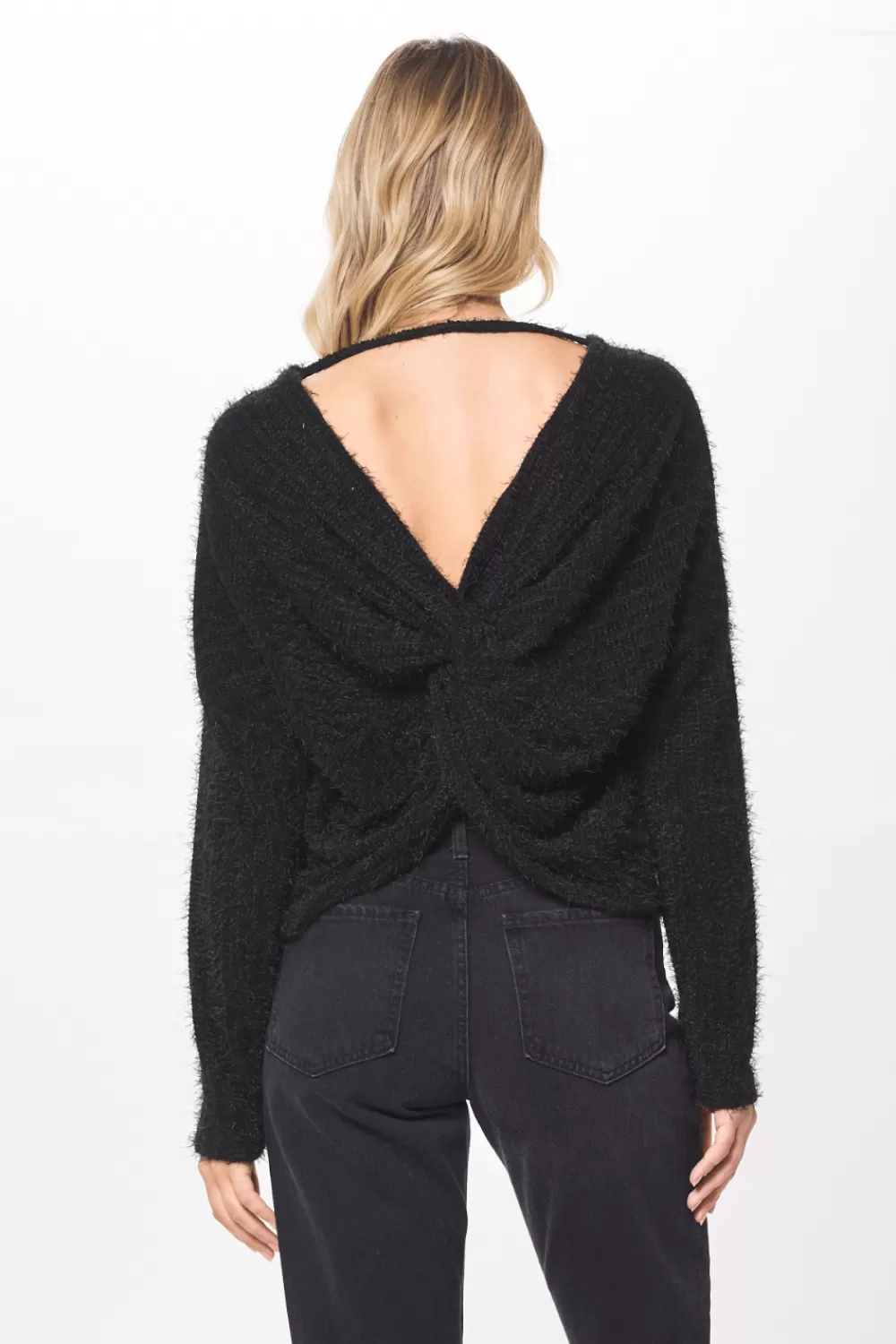 Vintage Havana Black Chenille Mohair Twist Back Sweater