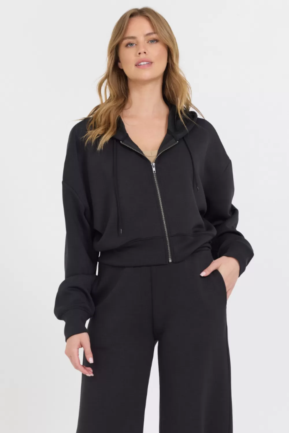 Vintage Havana Black Cloud Fleece Crop Zip Up