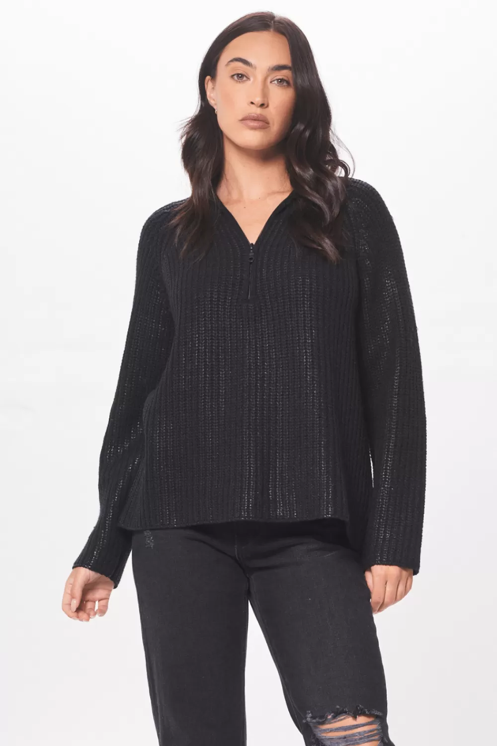 Vintage Havana Black Coated Quarter Zip Sweater