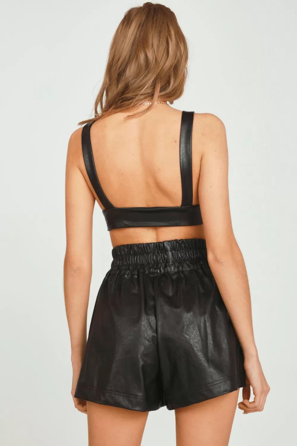 Vintage Havana Black Faux Leather Bra Top