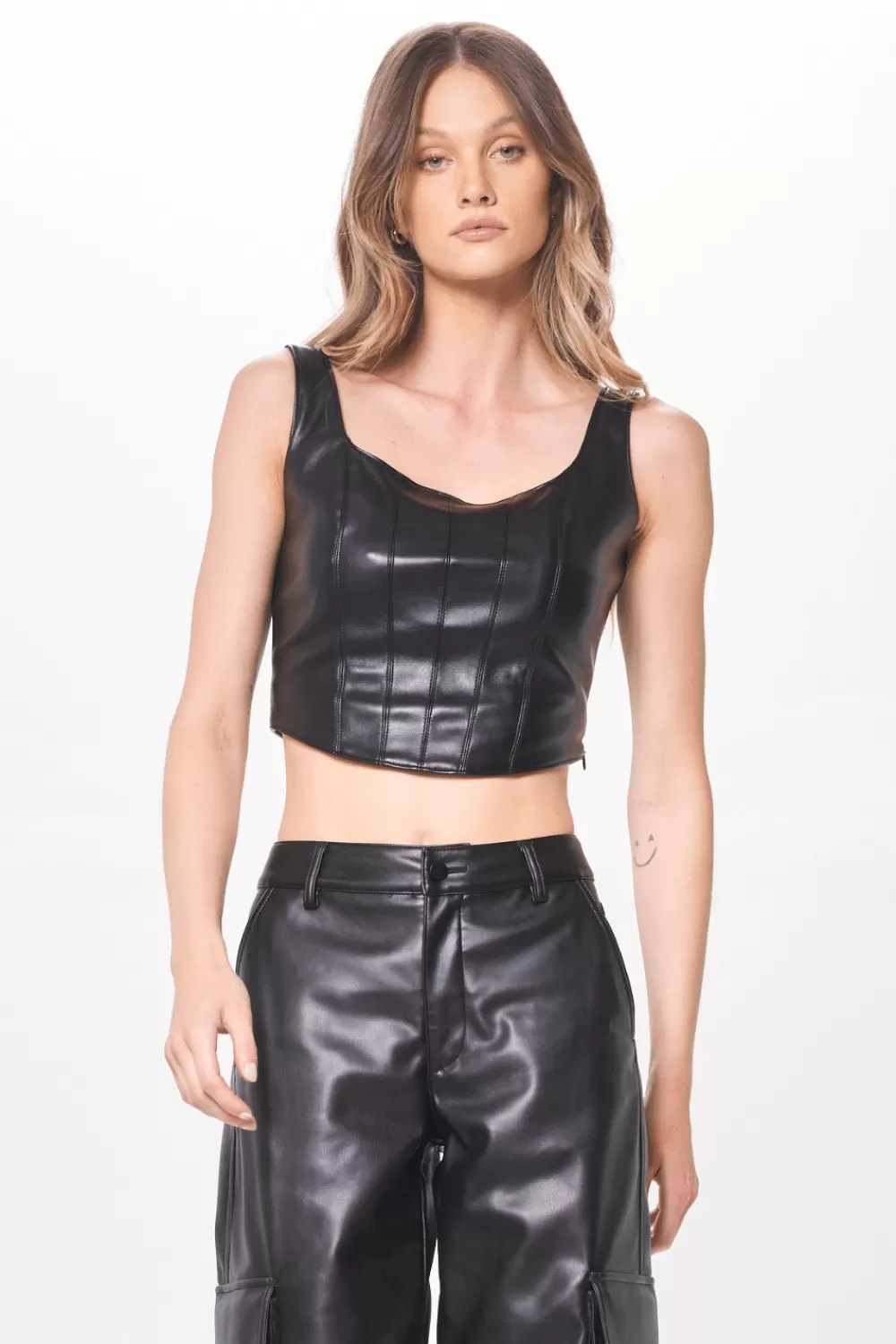 Vintage Havana Black Faux Leather Corset