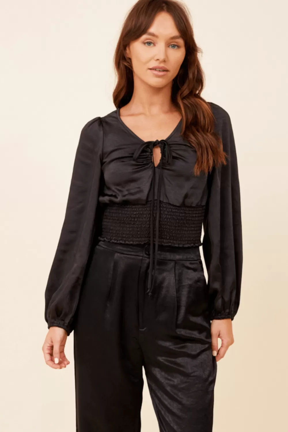 Vintage Havana Black Heavy Satin Criss Cross Blouse