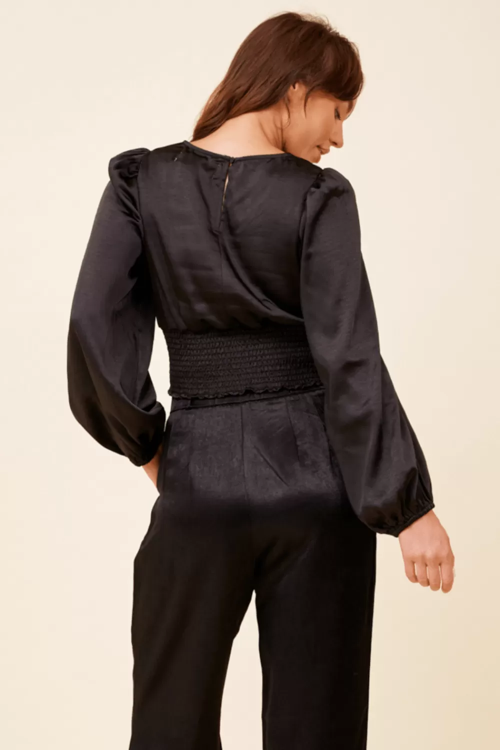 Vintage Havana Black Heavy Satin Criss Cross Blouse