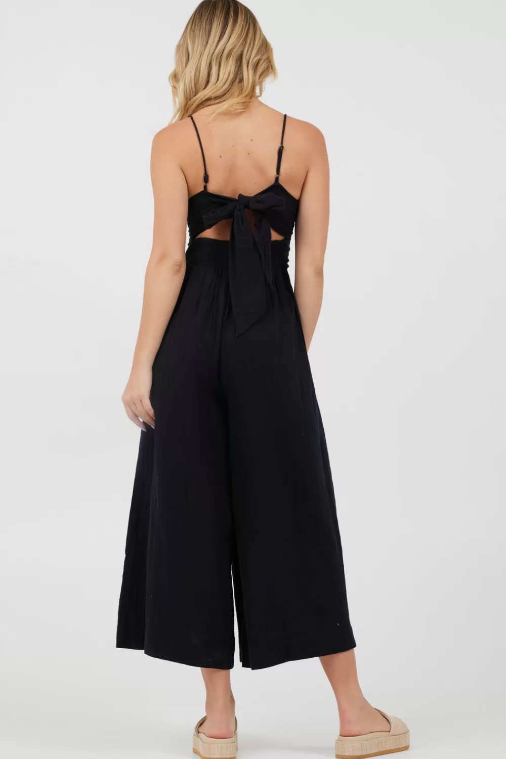 Vintage Havana Black Lightweight Tie Front Jumpsuit