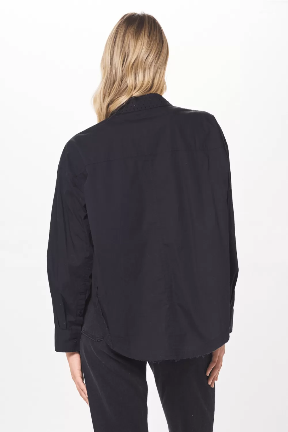 Vintage Havana Black Poplin Shirting W/ Rhinestones