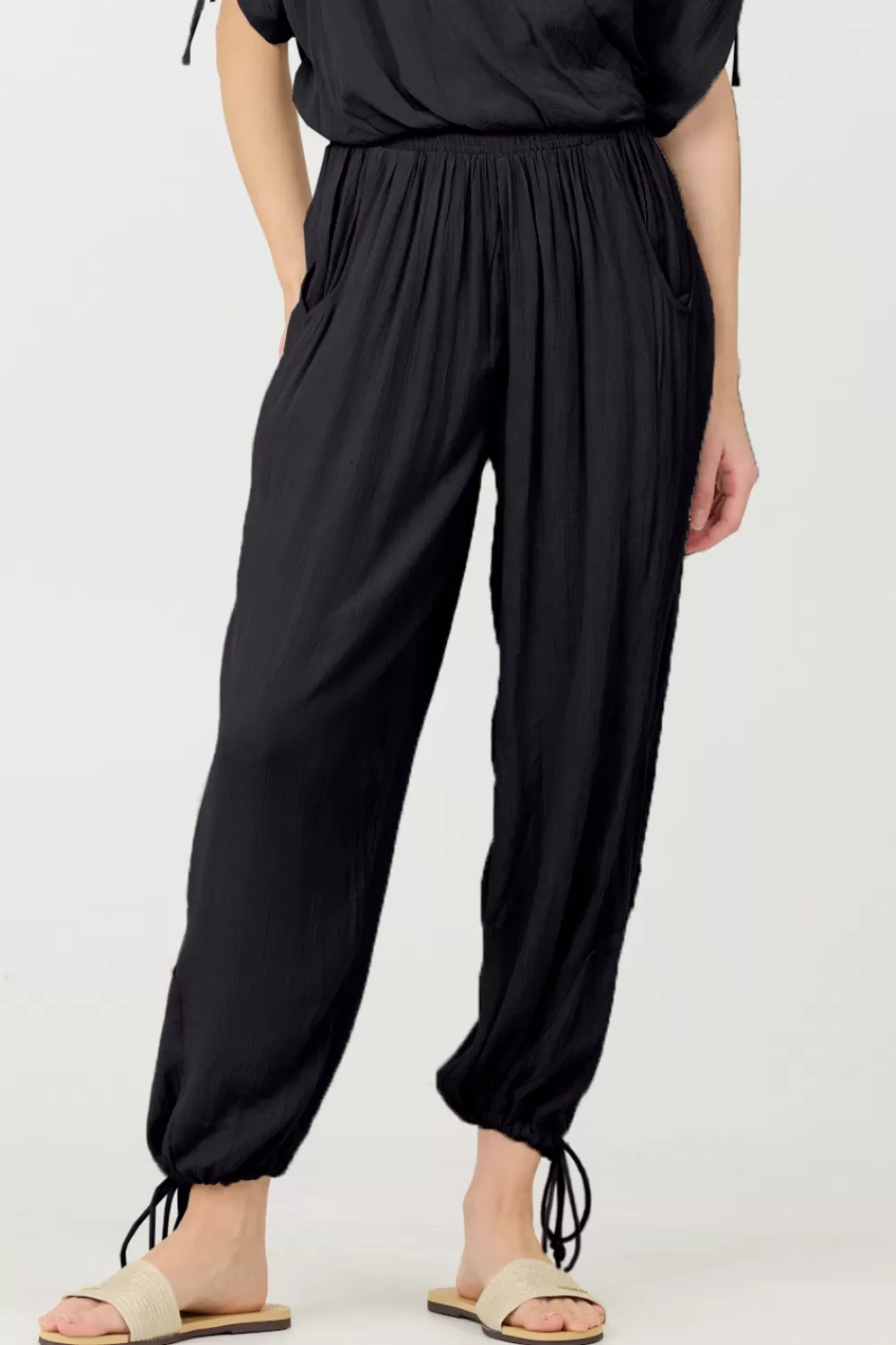 Vintage Havana Black Rayon Crinkle Bottom Pants