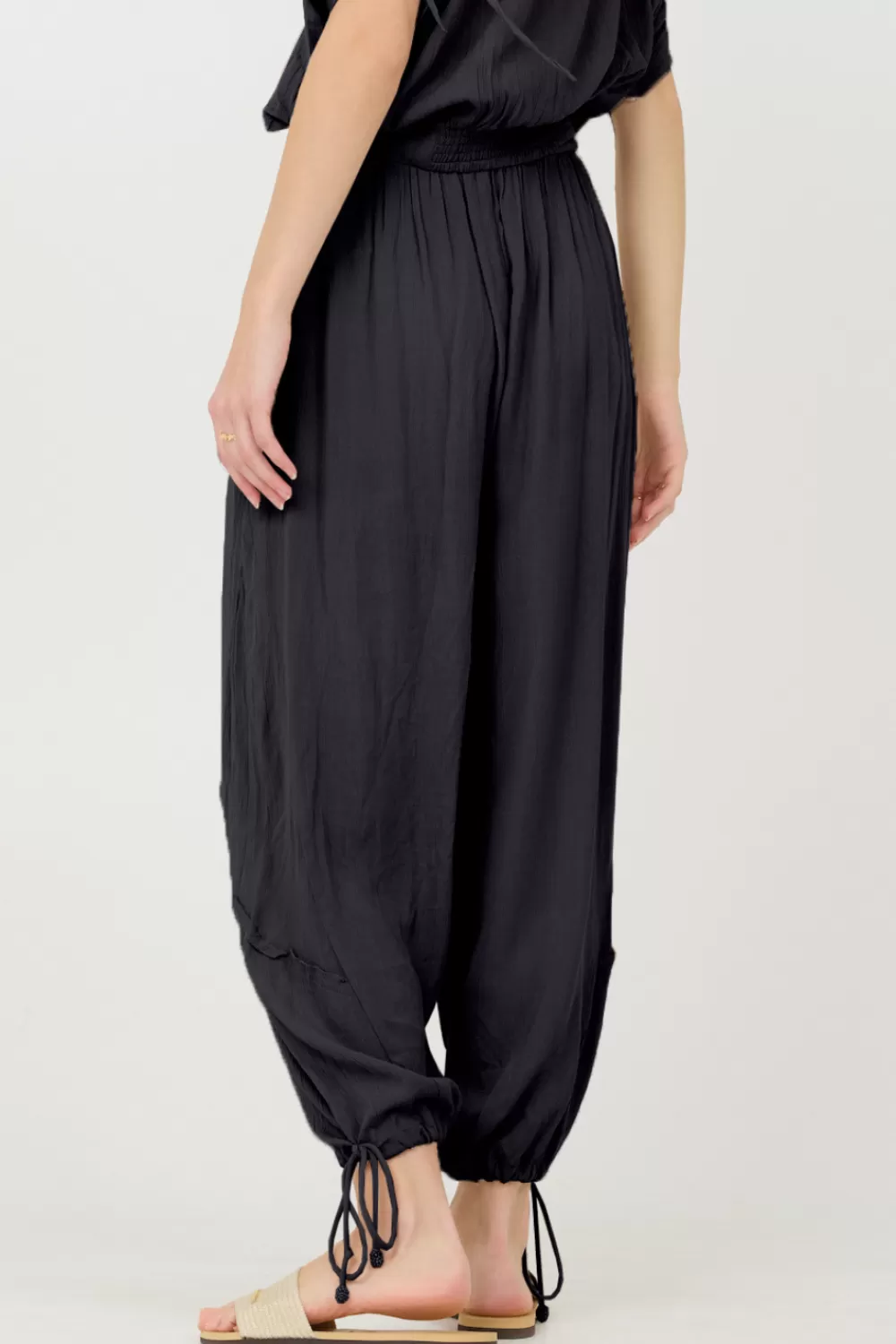 Vintage Havana Black Rayon Crinkle Bottom Pants