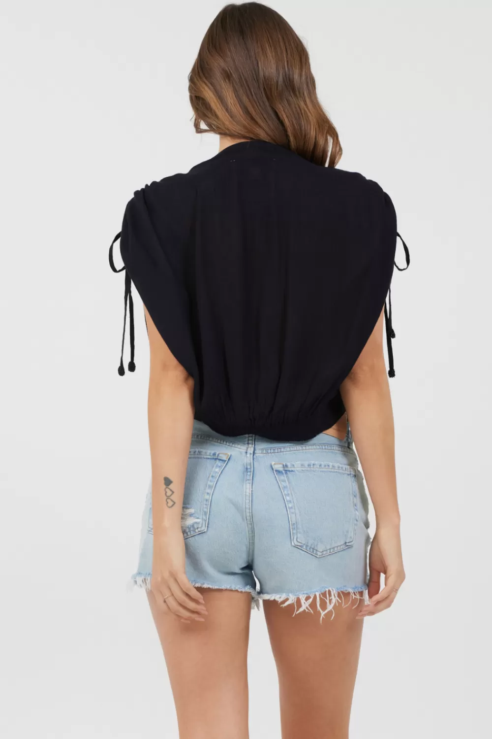 Vintage Havana Black Rayon Crinkle Surplice Top