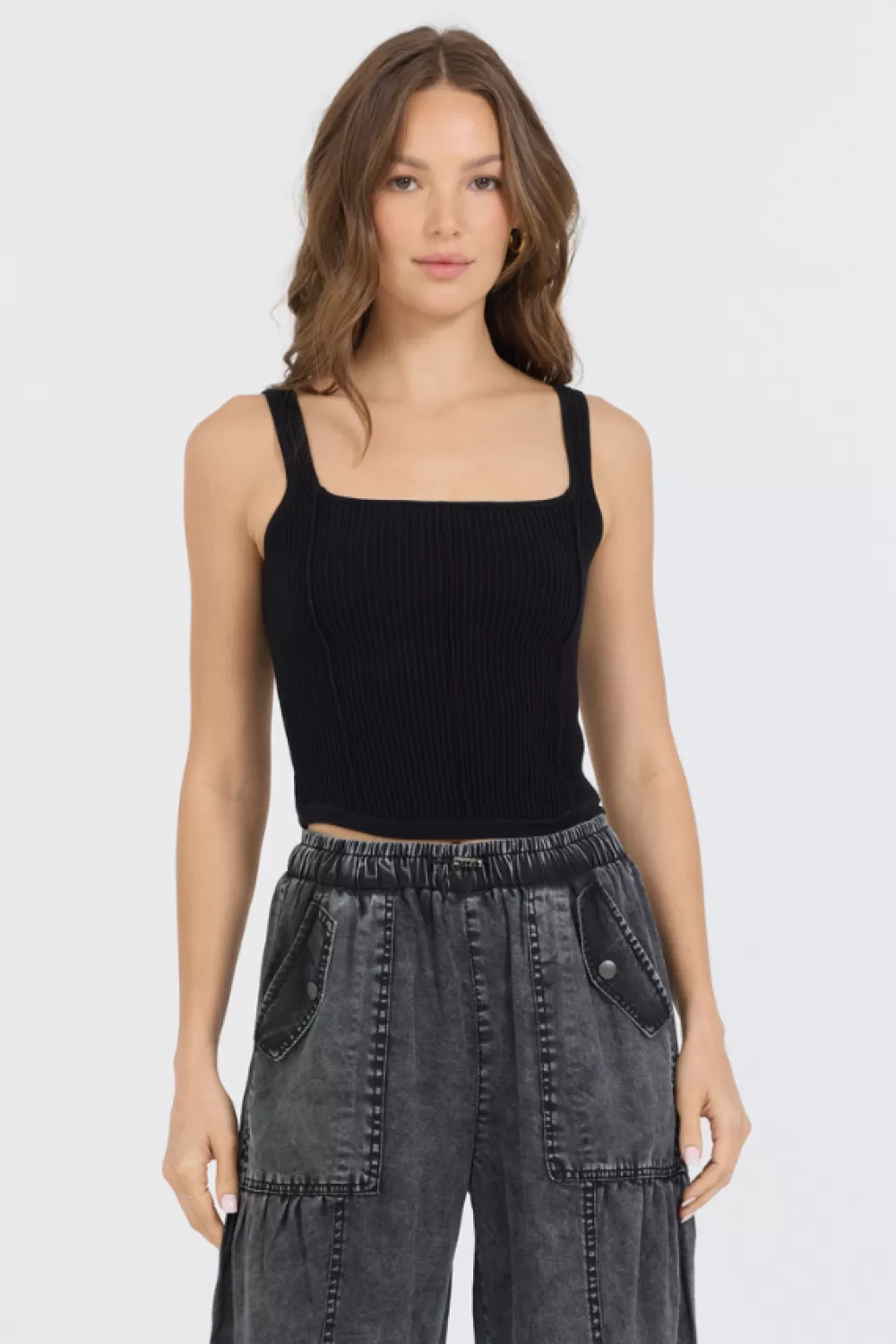 Vintage Havana Black Rib Knit Corset Top