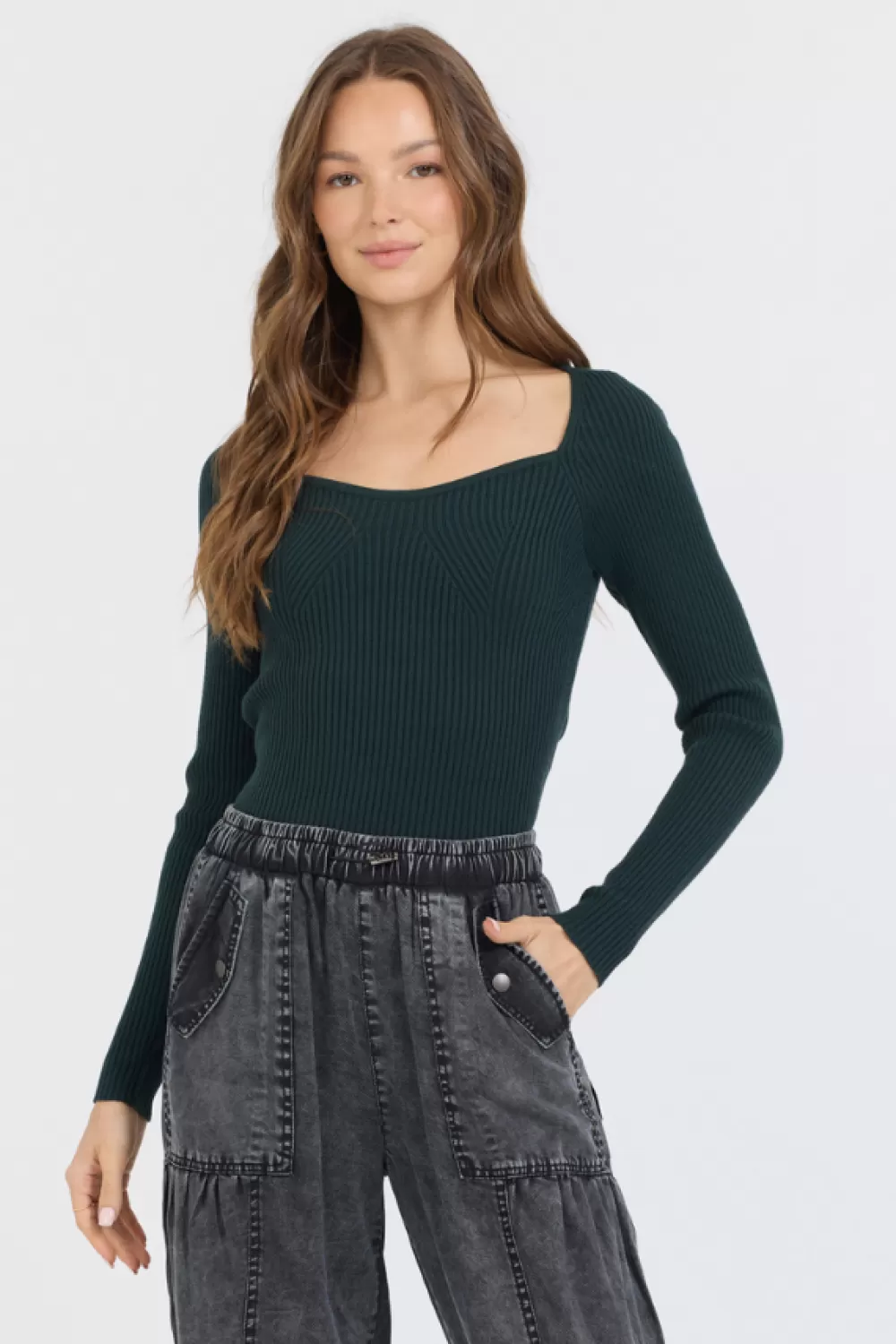 Vintage Havana Black Rib Knit Long Sleeve Top