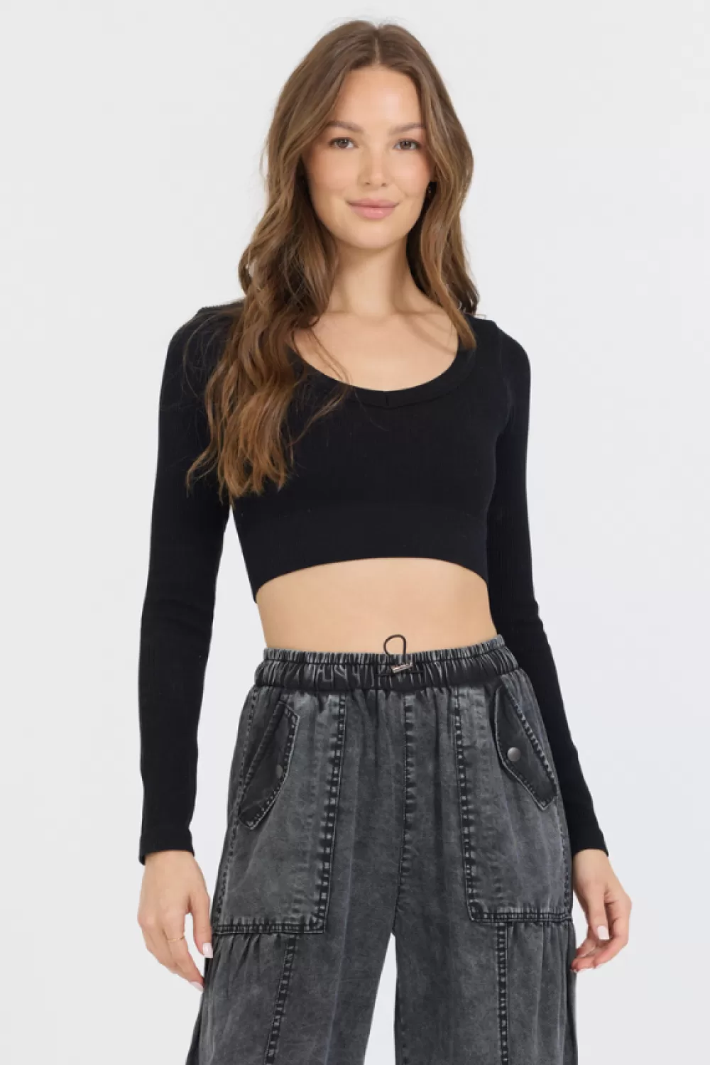 Vintage Havana Black Seamless Long Sleeve V Neck
