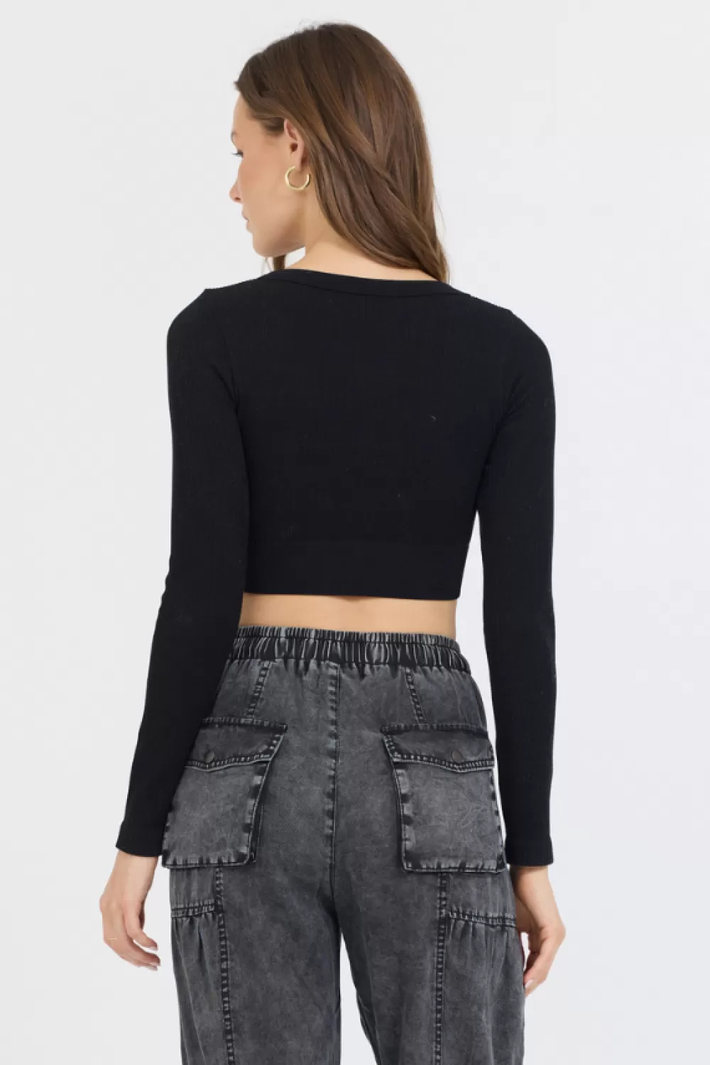 Vintage Havana Black Seamless Long Sleeve V Neck
