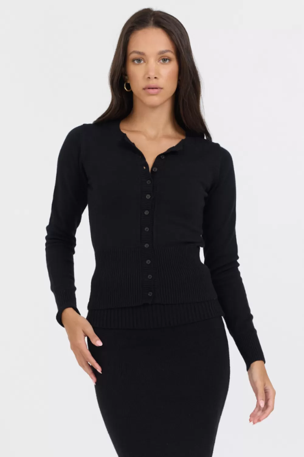 Vintage Havana Black Slim Fit Knit Button Down
