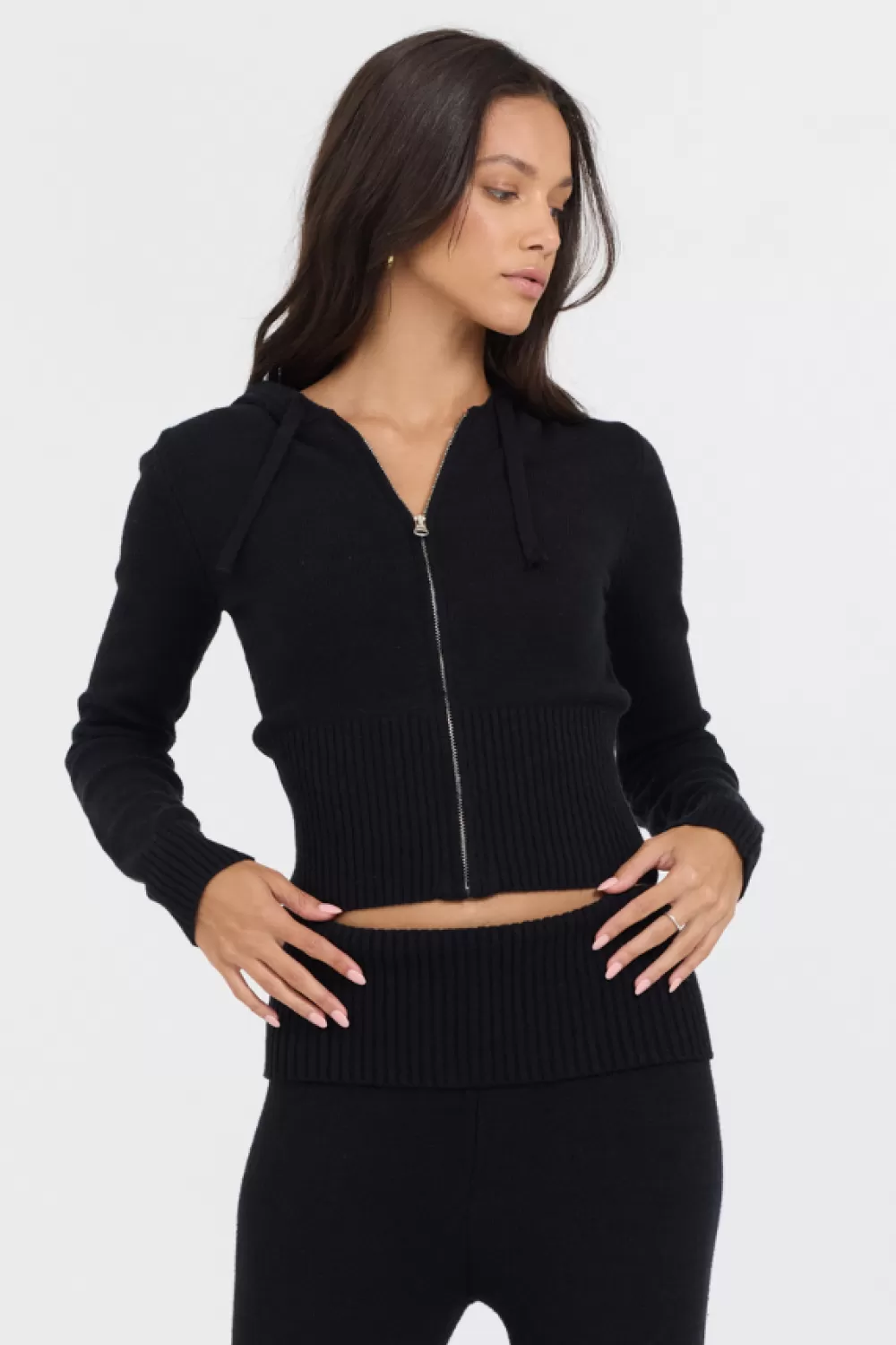 Vintage Havana Black Slim Fit Knit Zip Up