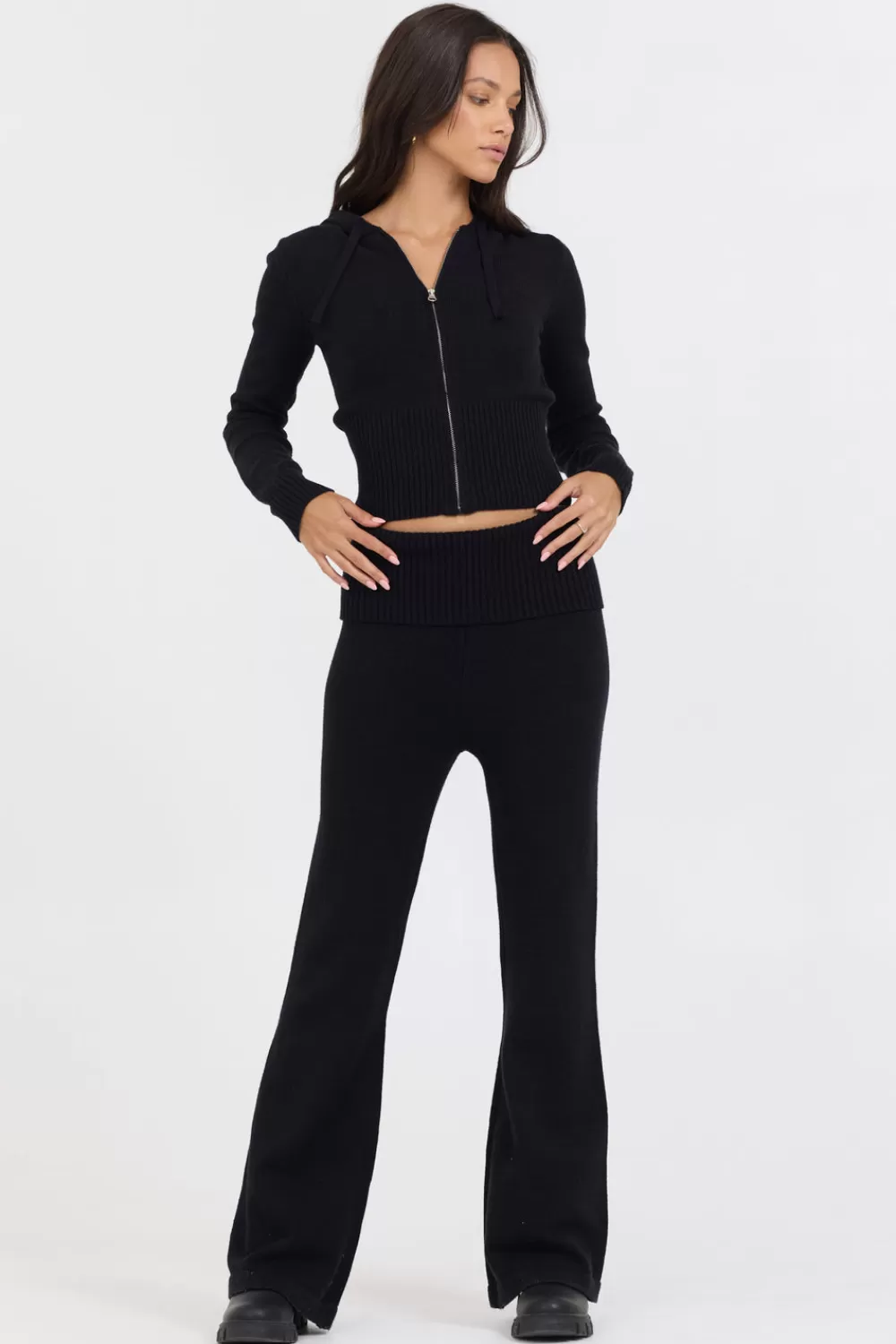 Vintage Havana Black Slim Fit Knit Zip Up
