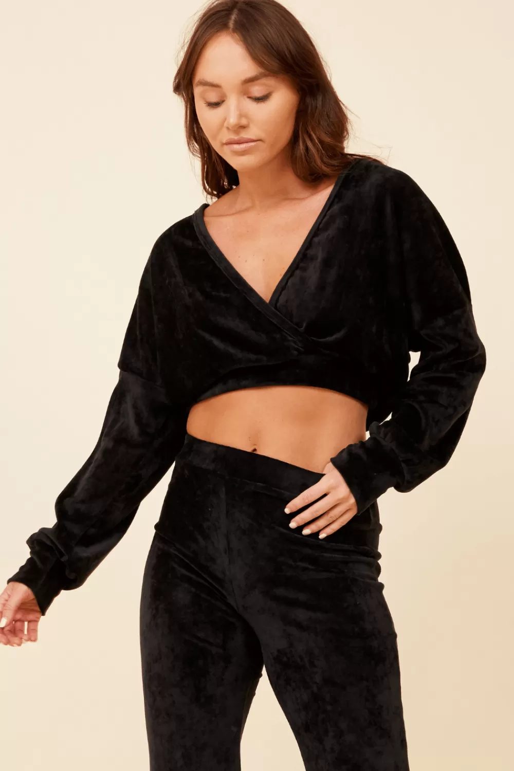 Vintage Havana Black Velour Surplice Hoodie