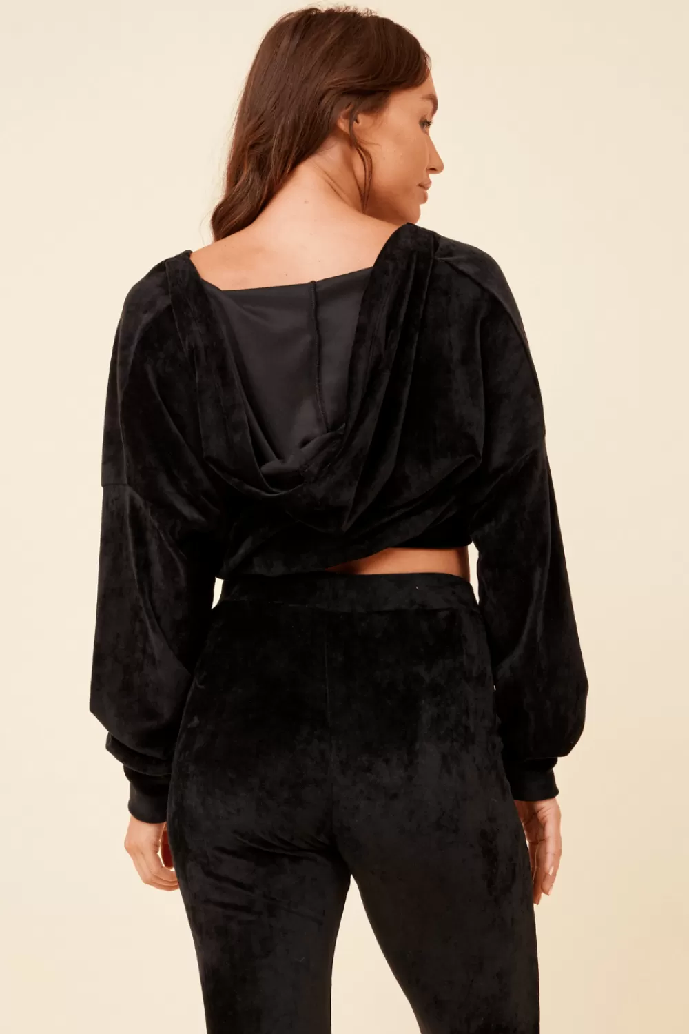 Vintage Havana Black Velour Surplice Hoodie