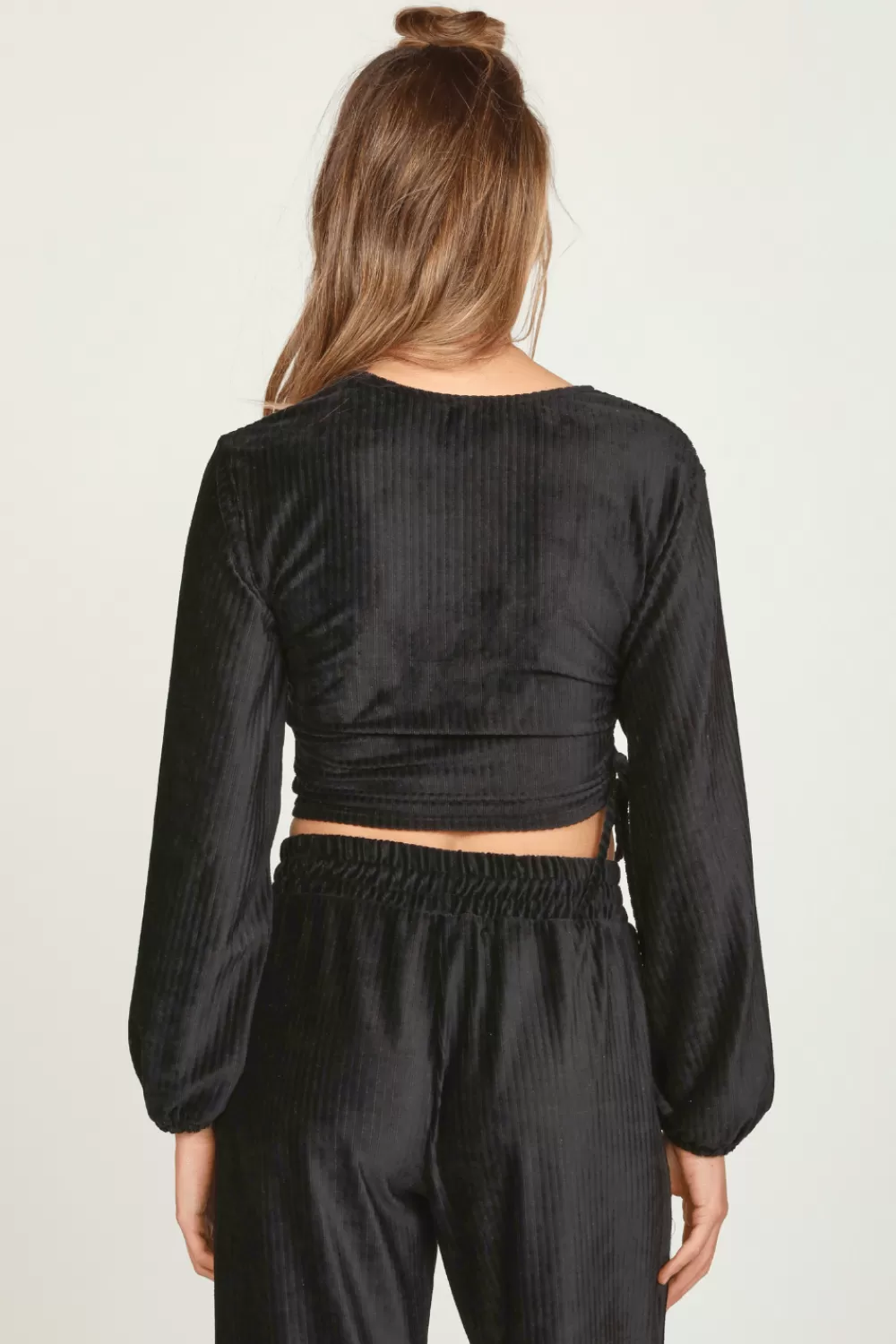 Vintage Havana Black Velour Surplice Top