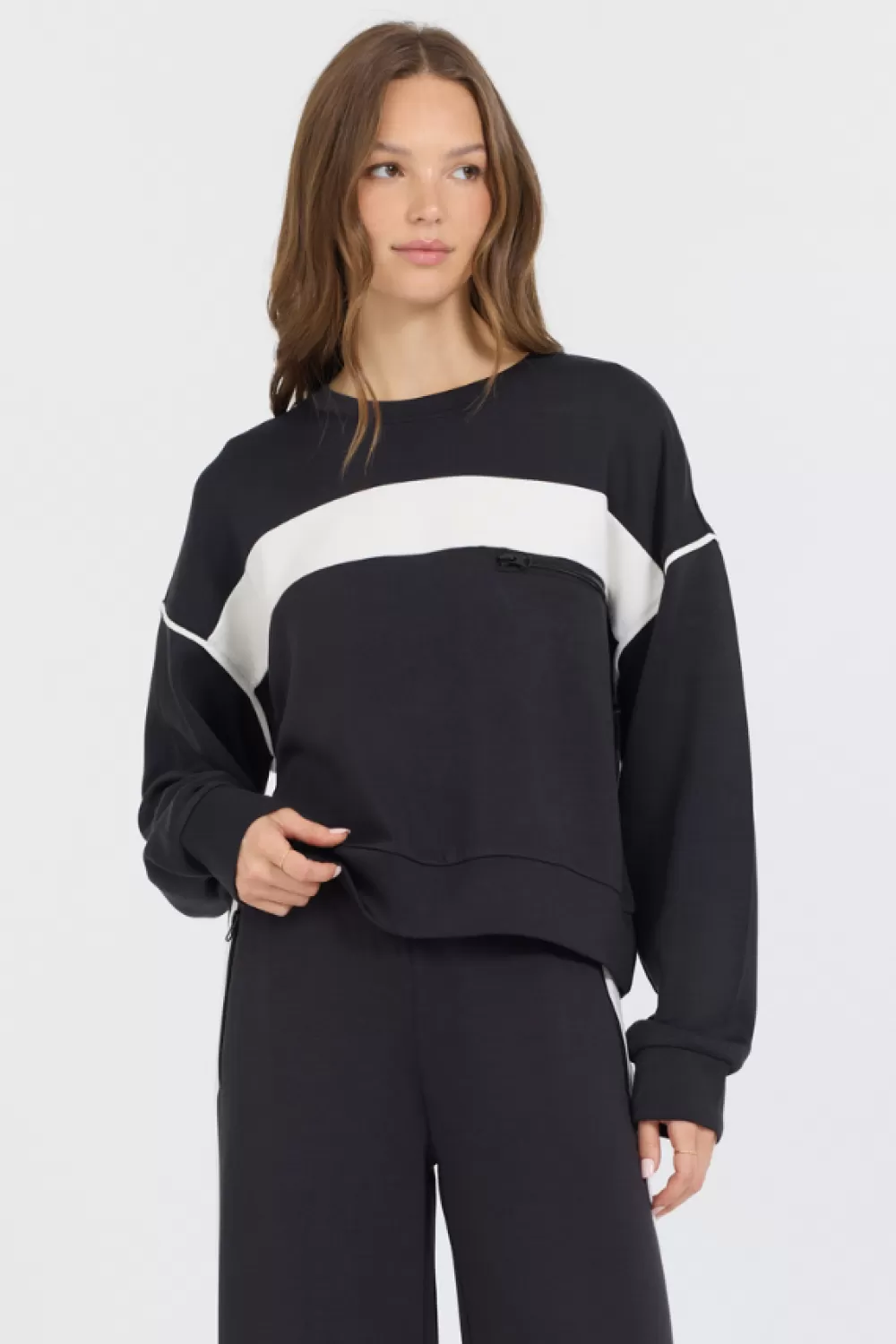Vintage Havana Black/ White Colorblock Cloud Fleece Crew