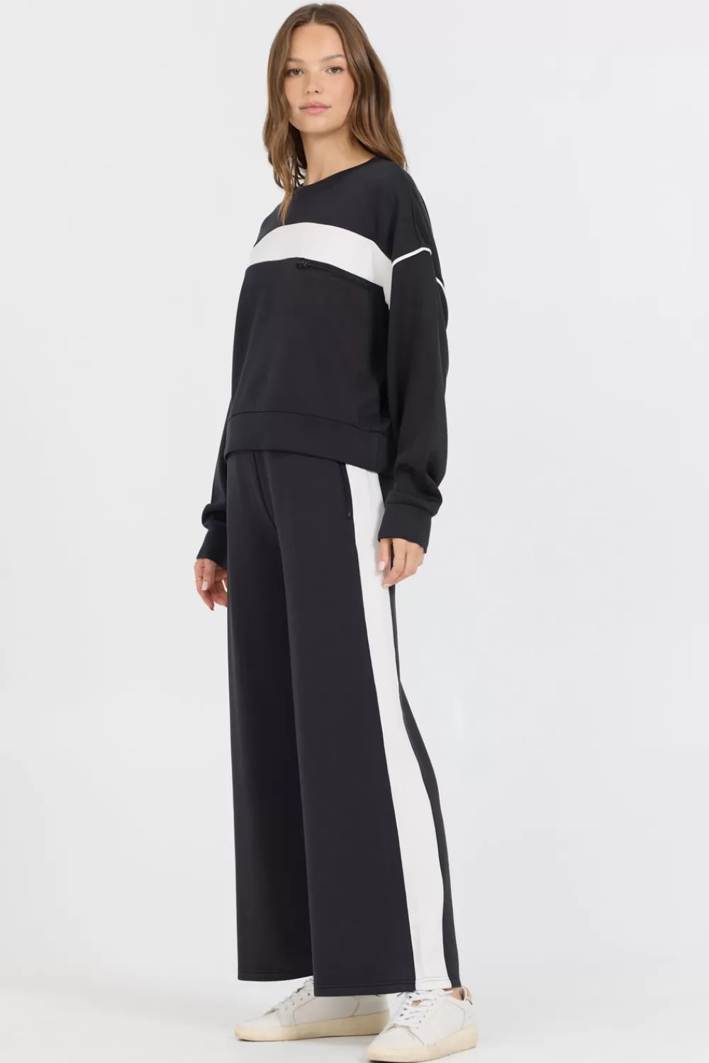 Vintage Havana Black/ White Colorblock Cloud Fleece Crew