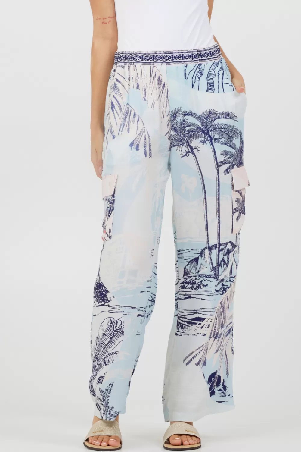 Vintage Havana Blue & Pink Scenic Print Placement Pants