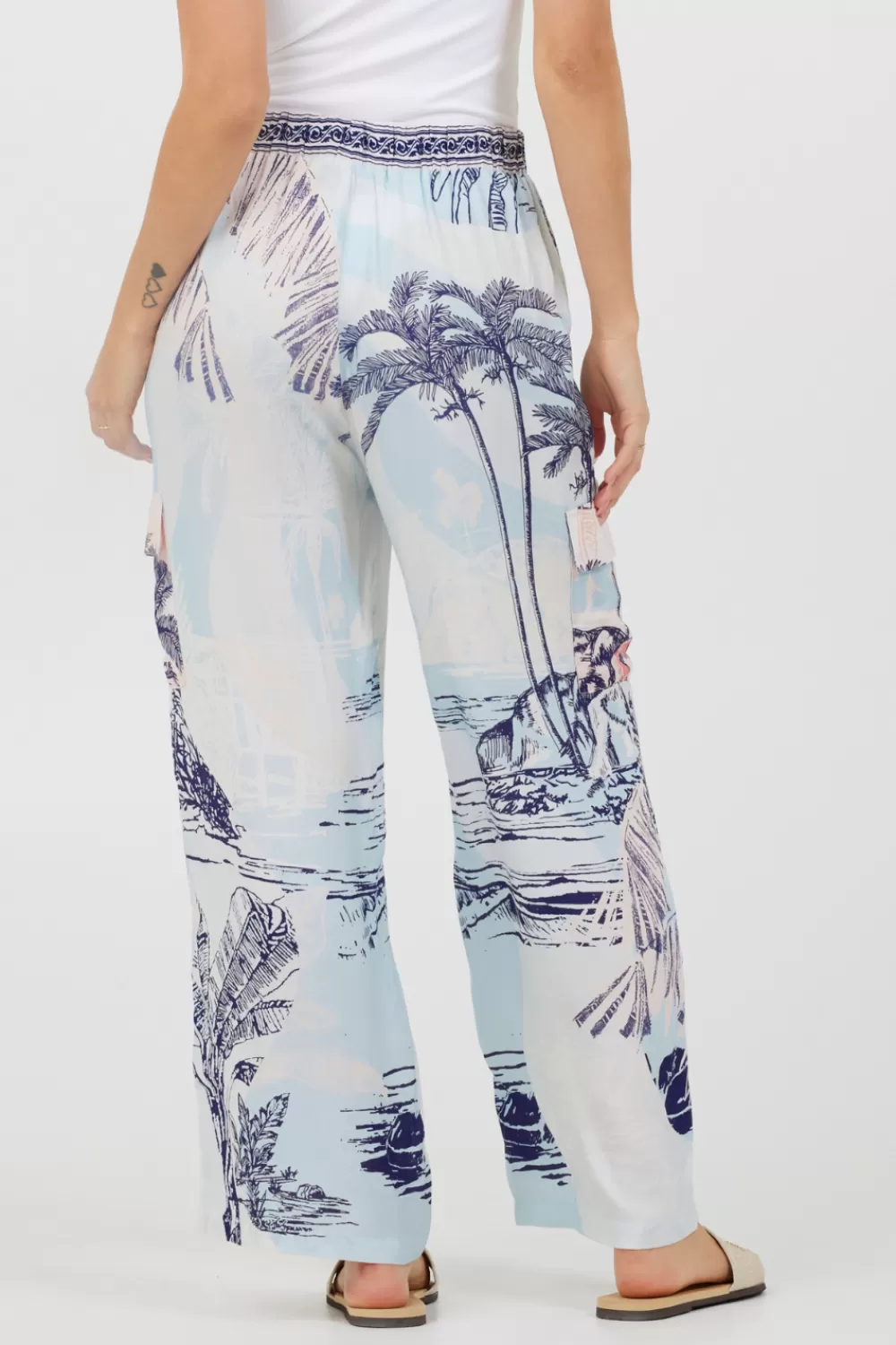 Vintage Havana Blue & Pink Scenic Print Placement Pants