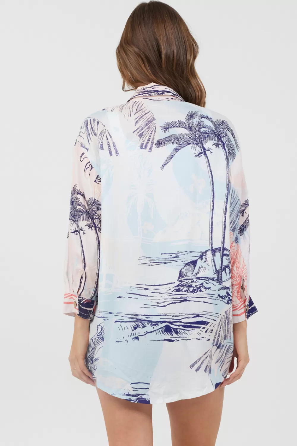 Vintage Havana Blue & Pink Scenic Print Placement Shirt Dress