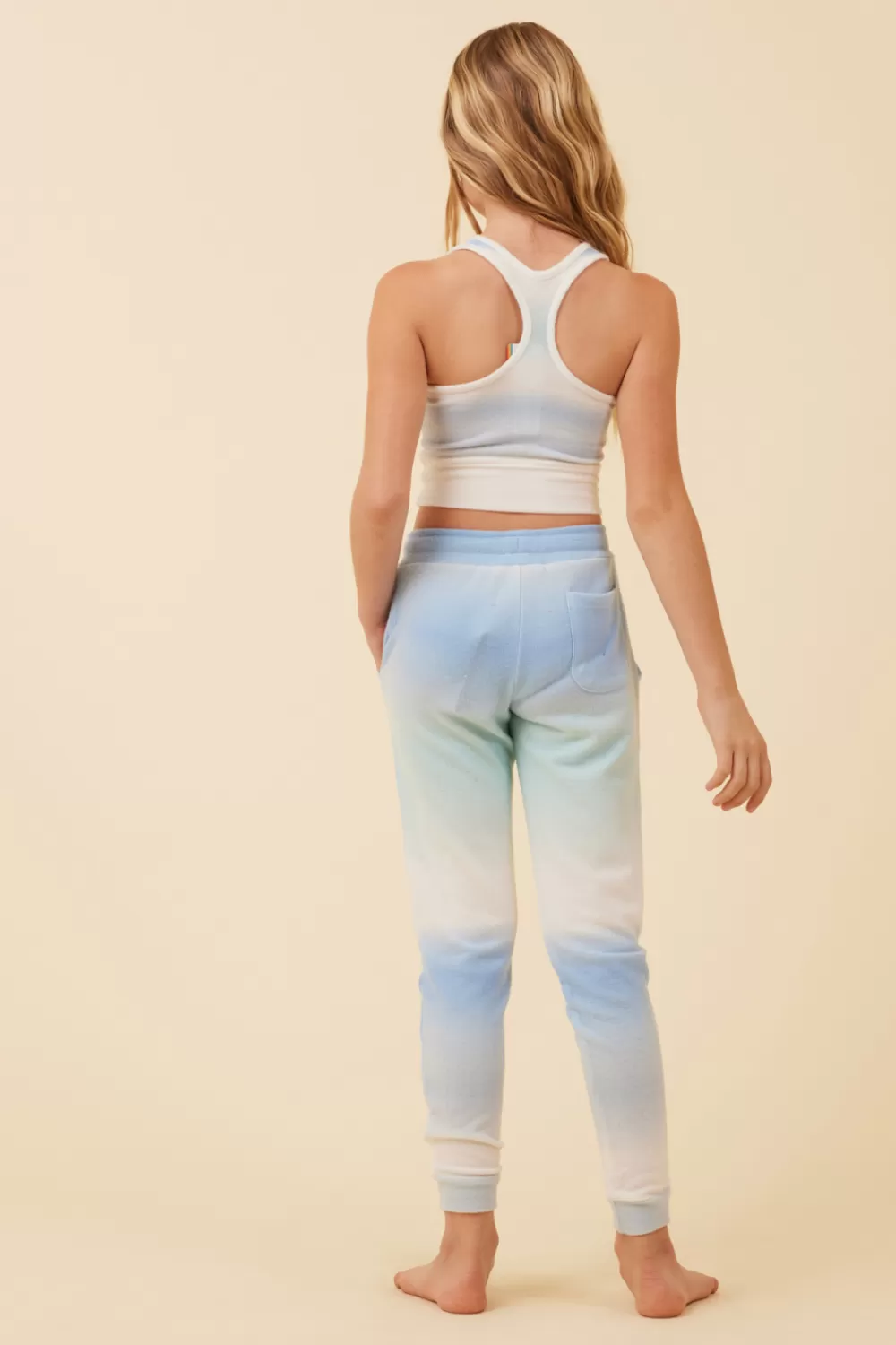 Kids Vintage Havana Blue Skies Ombre Tie Dye Brushed Hacci Racerback Crop Top
