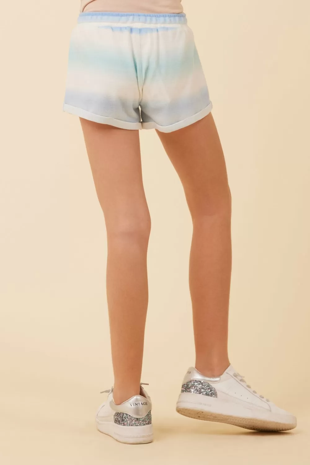 Kids Vintage Havana Blue Skies Ombre Tie Dye Hacci Tacked Short