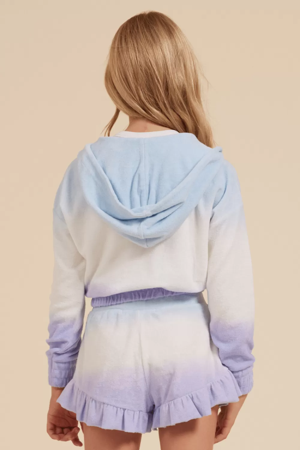 Kids Vintage Havana Blue/White/Lavender Tie Dye Terry Cloth Elastic Bottom Hoodie