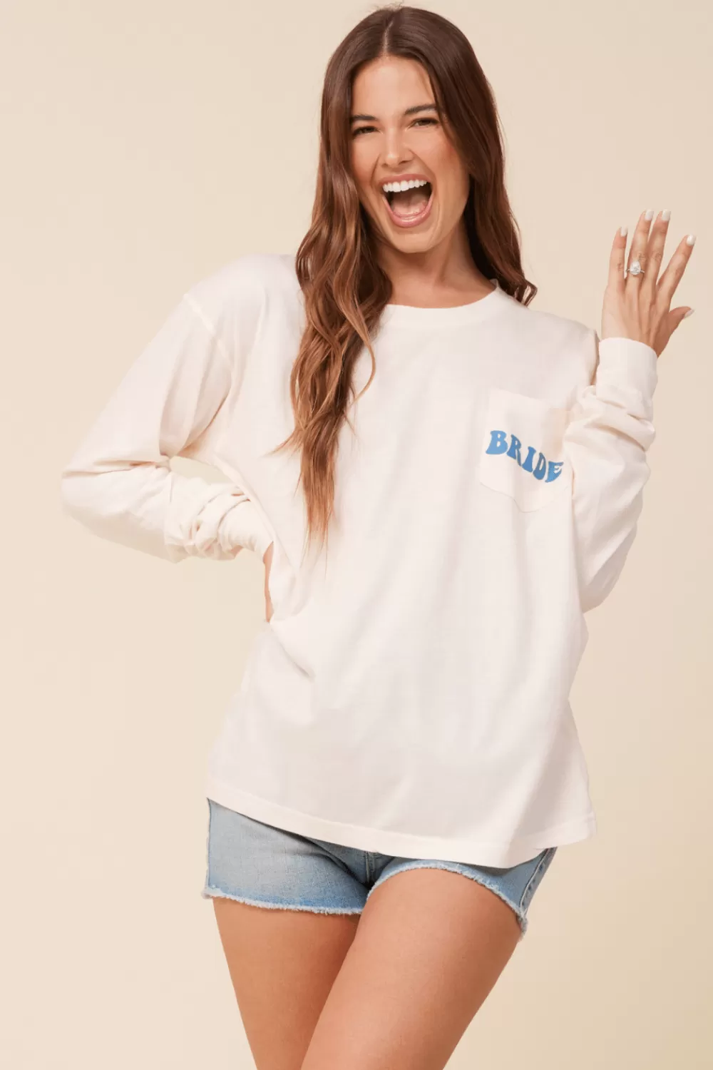 Vintage Havana Bride Coconut White Wash Long Sleeved Pocket Tee