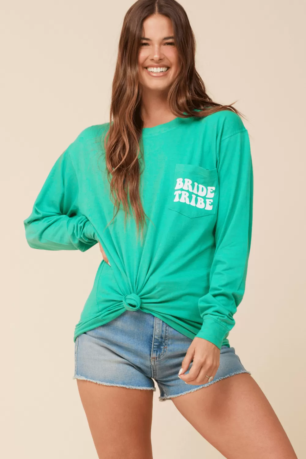Vintage Havana Bride Tribe Surf Green Wash Long Sleeved Pocket Tee