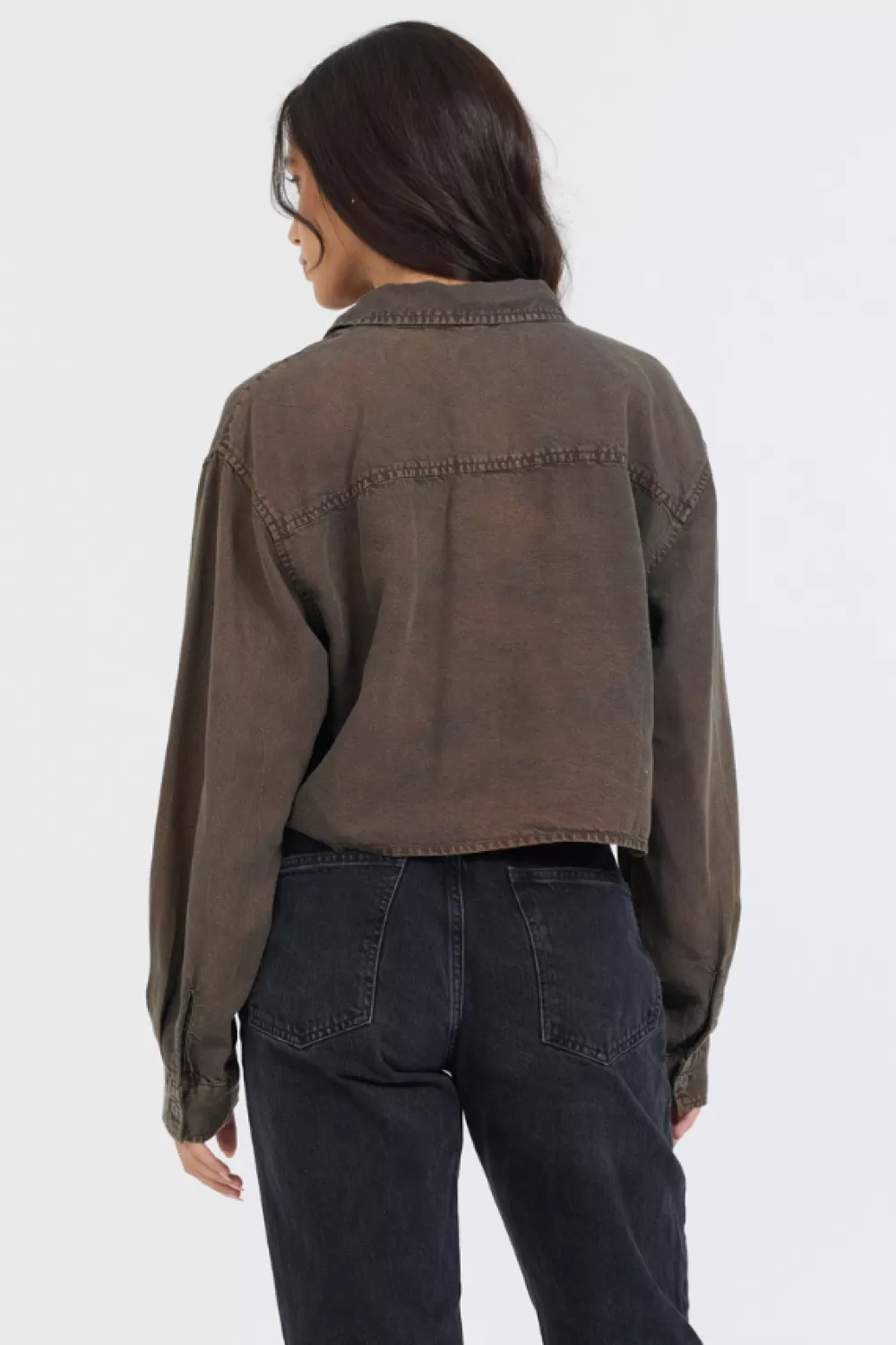 Vintage Havana Brown Cropped Pocket Detail Shirt