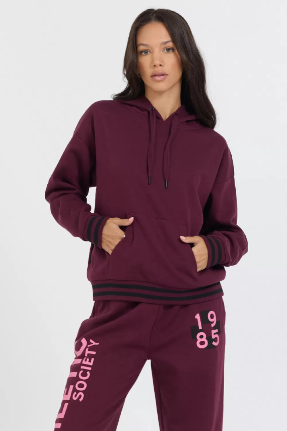 Vintage Havana Cabernet W/ Rose Printed Heavy Surf Wash Hoodie