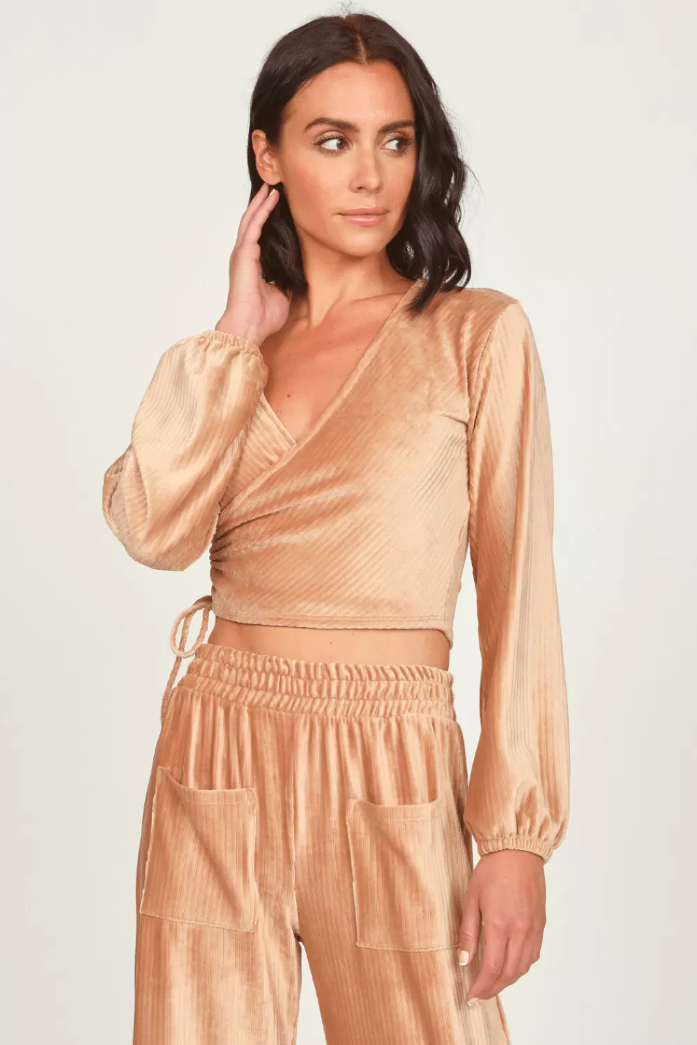 Vintage Havana Camel Velour Surplice Top