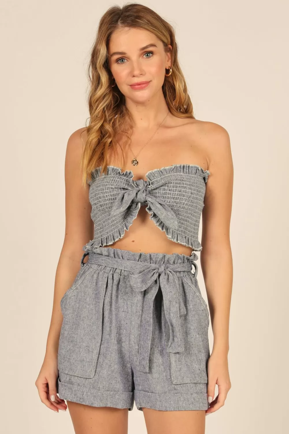 Vintage Havana Captain Blue Stripe Linen Blend Smocked Bandeau