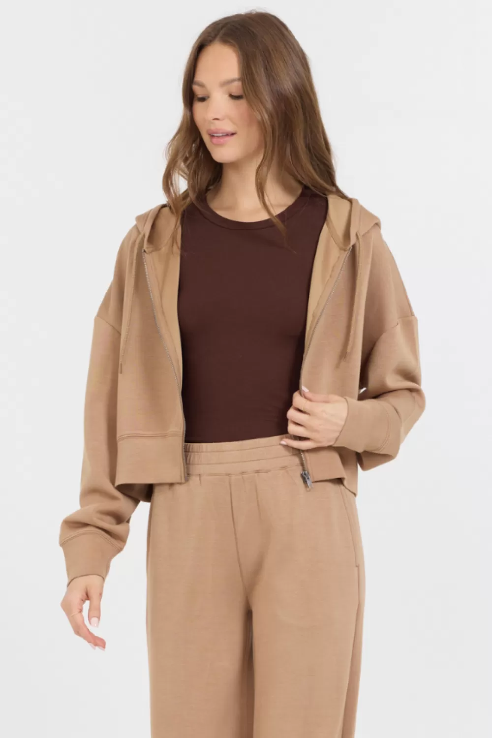 Vintage Havana Caramel Cloud Fleece Crop Zip Up