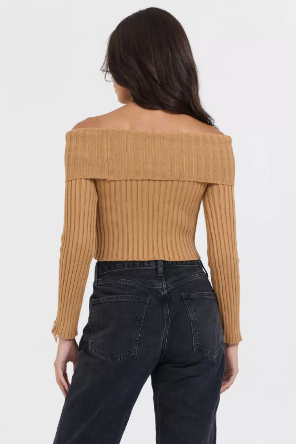 Vintage Havana Caramel Distressed Off Shoulder Sweater