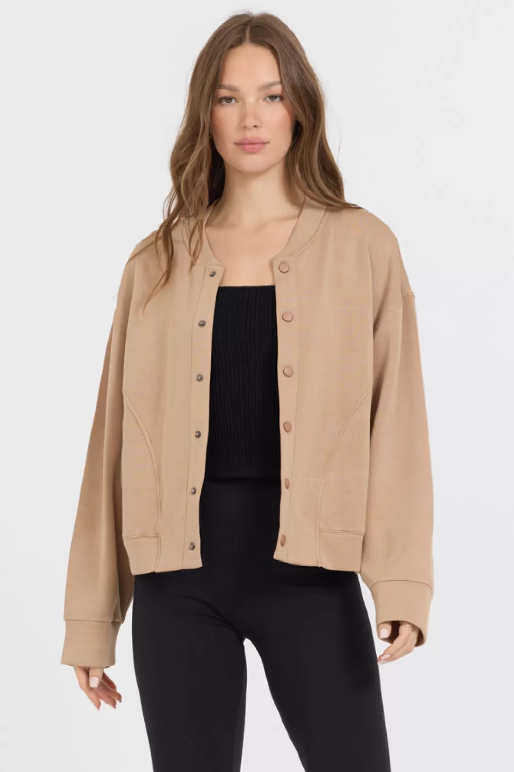 Vintage Havana Caramel Heavy Cloud Fleece Bomber Jacket