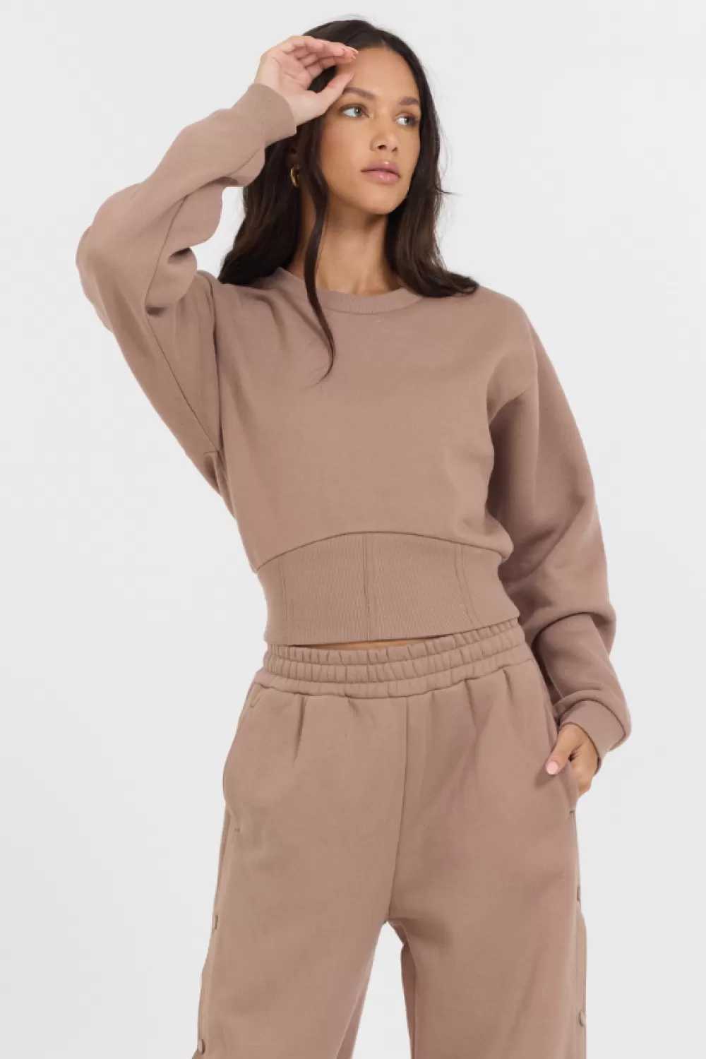 Vintage Havana Caramel Latte Brushed Fleece Corset Crew