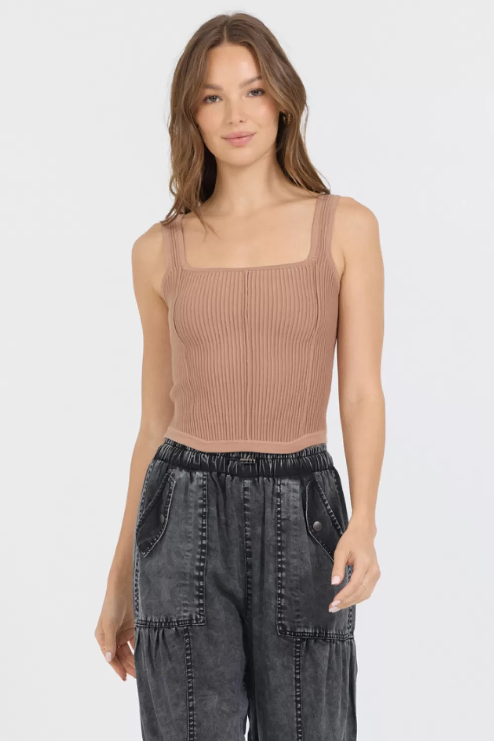 Vintage Havana Caramel Rib Knit Corset Top