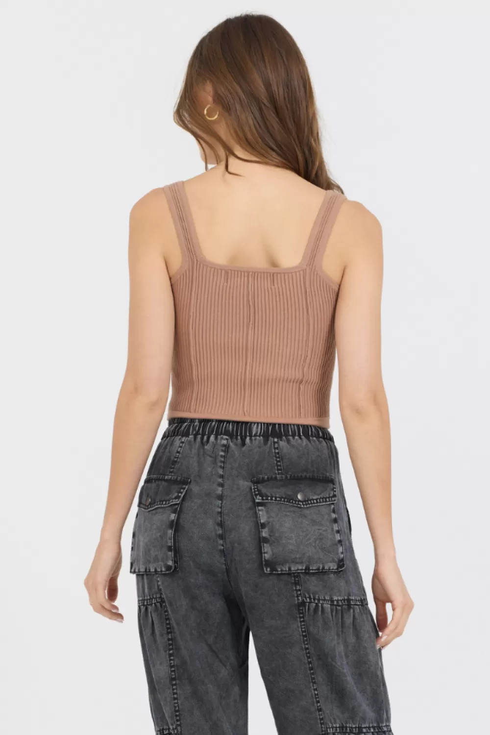 Vintage Havana Caramel Rib Knit Corset Top